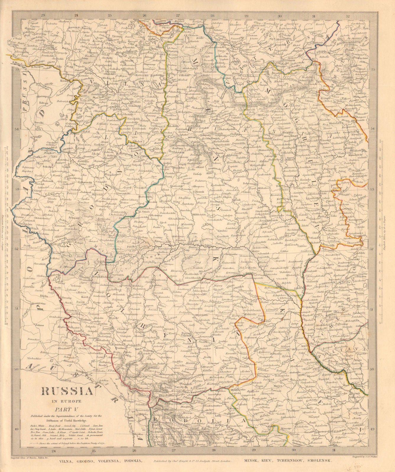 EASTERN EUROPE. Vilna Grodno Volhynia Podoiva Minsk Kiev Smolensk. SDUK 1845 map